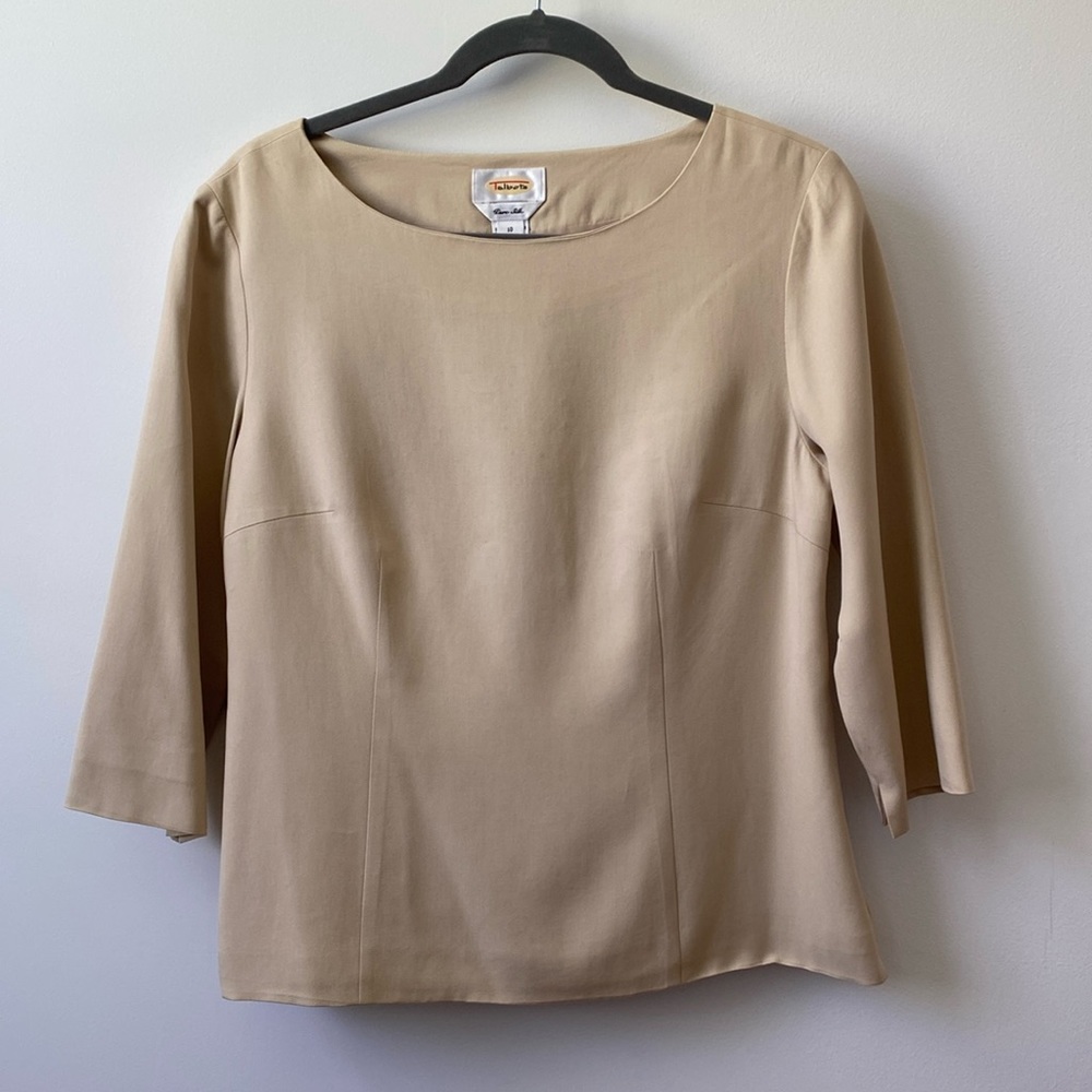 Talbots pure silk 3/4 sleeve beige blouse